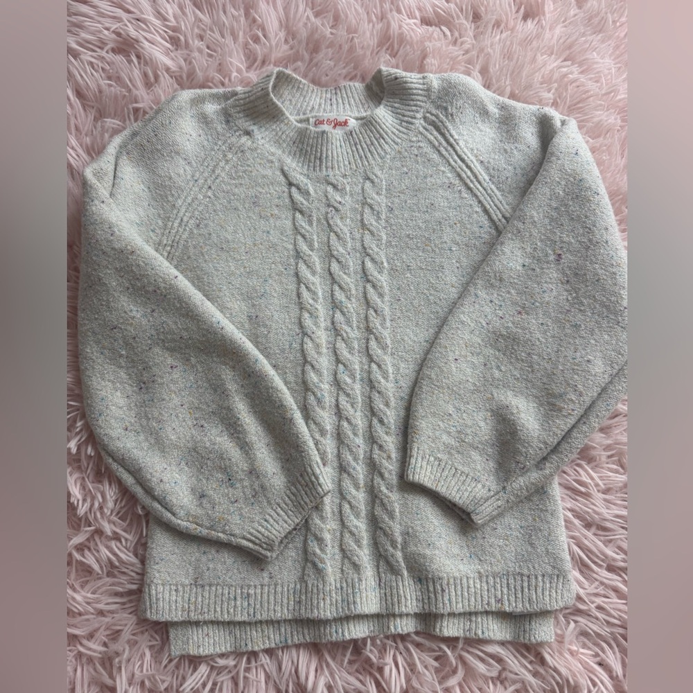 Cat & Jack Gray Crew Neck Sweater with Cable Knit Design